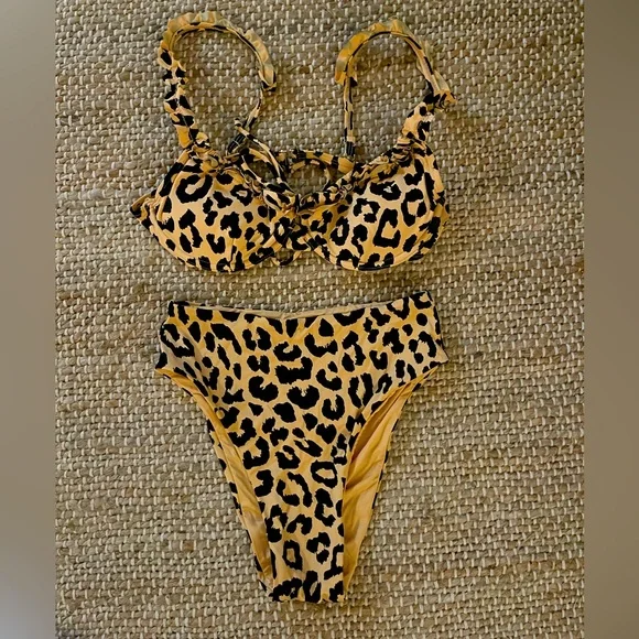 Toluca Swim Toluca Swim Leopard Print Ruffle Top And High